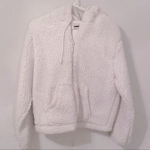fuzzy white Sherpa zip up hoodie jacket